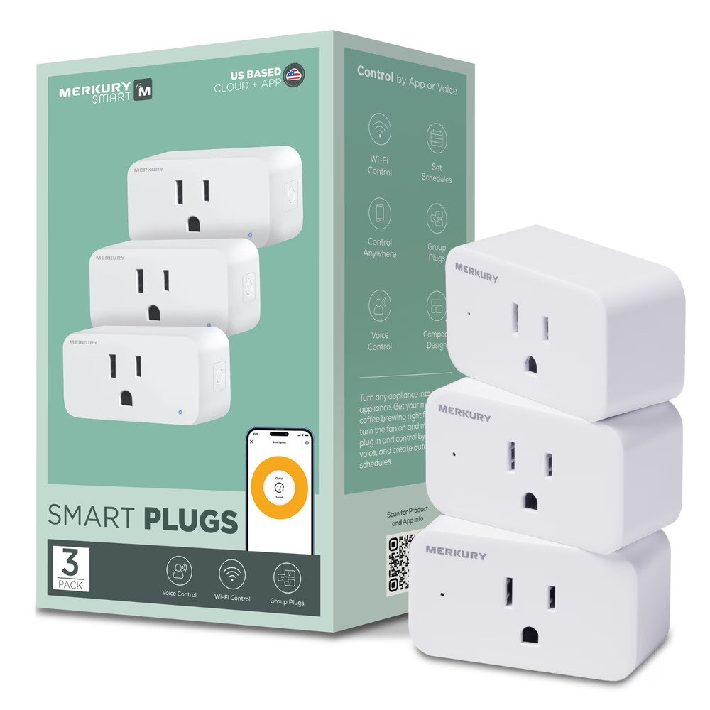 Merkury Smart Wi-Fi Plug, Compatible W Alexa & Google Assistant, 3 Pack, 15 Amp